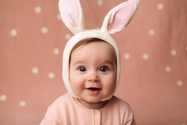 Leuk babyportret met oren van de lentepaashaas Generatieve AI