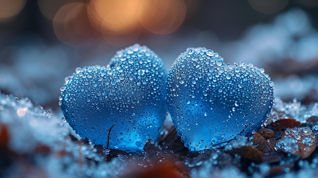 Leuk blauw hart met waterdruppels Valentijnsdag achtergrond glitter