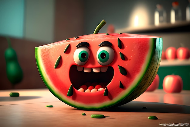 leuk en gelukkig watermellon 3d karakter