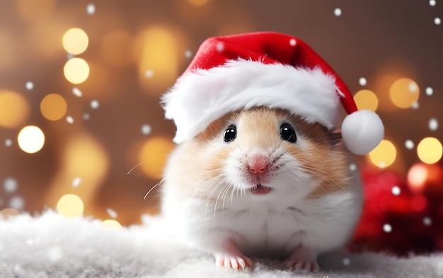 Leuk en grappig dier met santa claus kostuum Kerst dieren achtergrond met kopie ruimte