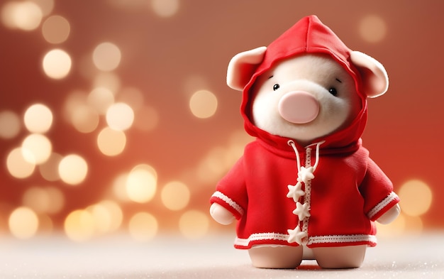 Leuk en grappig varken met kerstman kostuum Kerst dier achtergrond met kopie ruimte