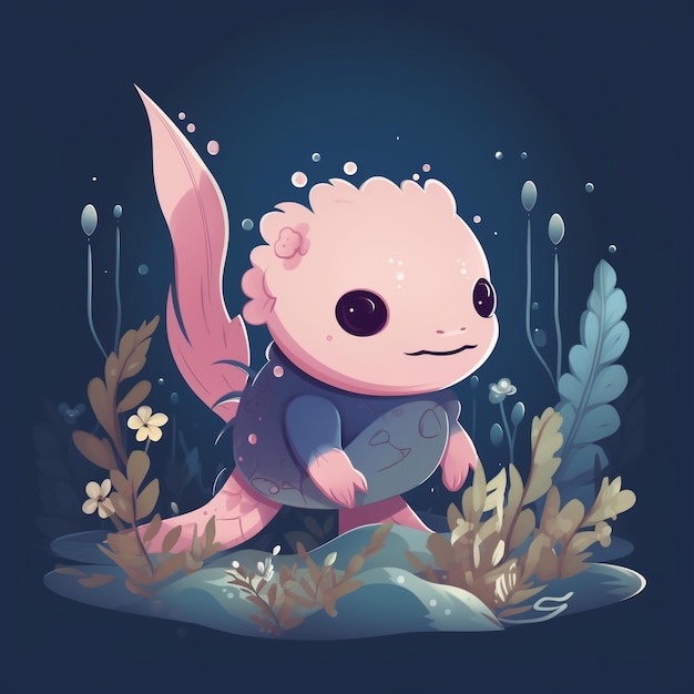 Leuk en schattig echte axolotl het is een baby cartoon fantasie