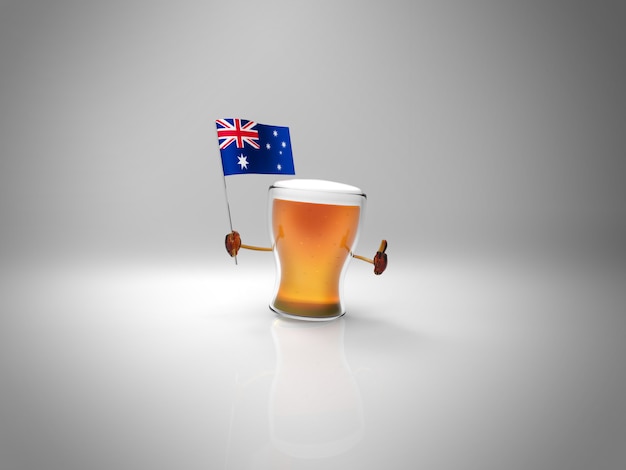 Leuk geïllustreerd bierkarakter dat de vlag van Australië houdt