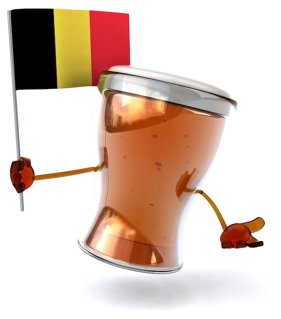 Leuk geïllustreerd bierkarakter dat de vlag van België houdt