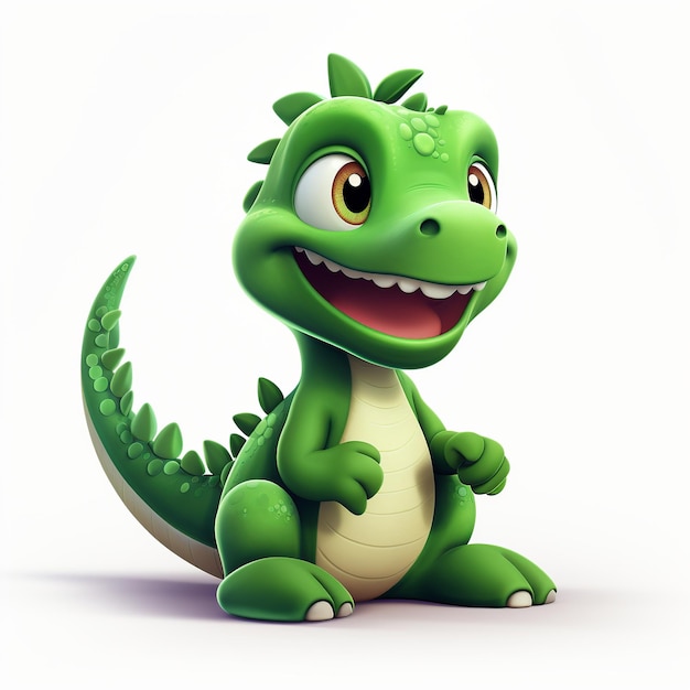 Leuk groen glimlachend dinosaurusbeeldverhaal met witte achtergrond