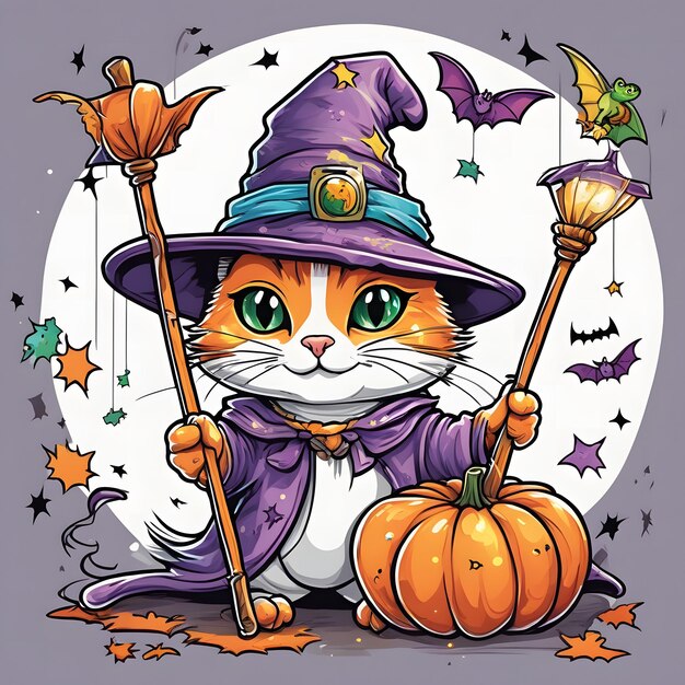 Leuk Halloween kat T-shirt ontwerp