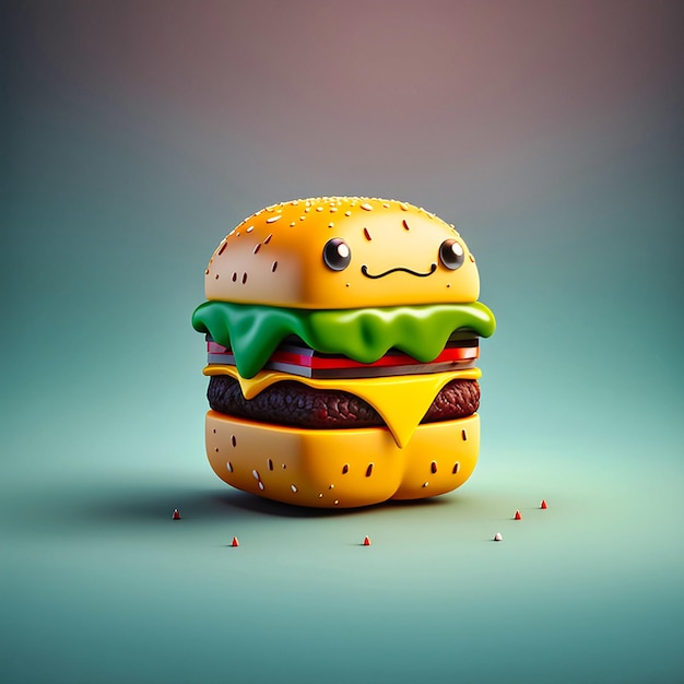 Leuk hamburgerkarakter dat op lege generatieve AI als achtergrond wordt geïsoleerd