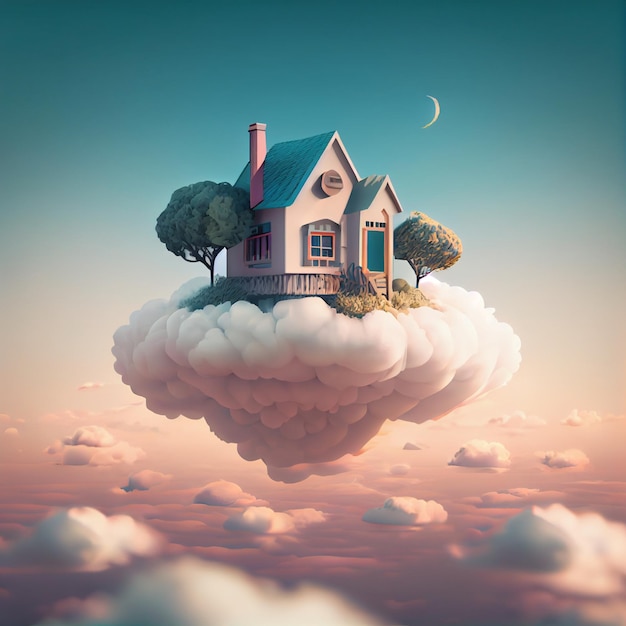Foto leuk huis in de wolken droomhuis 3d render illustratie