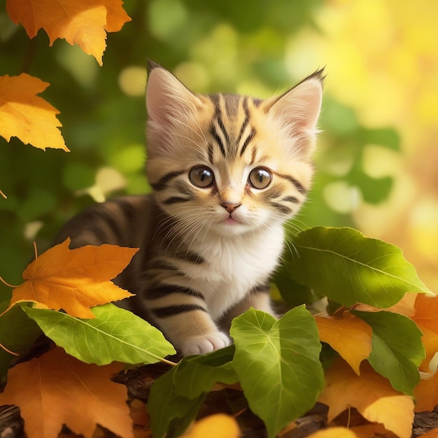 Leuk huiselijk kitten zit op een blad generat