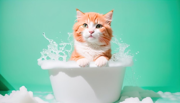 Leuk katje in een bad met schuimbanner Generatieve AI