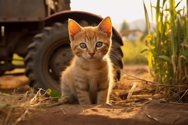 leuk katje in klein boerderijkatje met grappige uitstraling