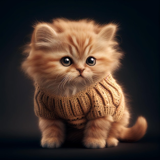 Leuk katje in trui zitten Kleine kat in grijze trui kijken naar generatieve AI-illustratie