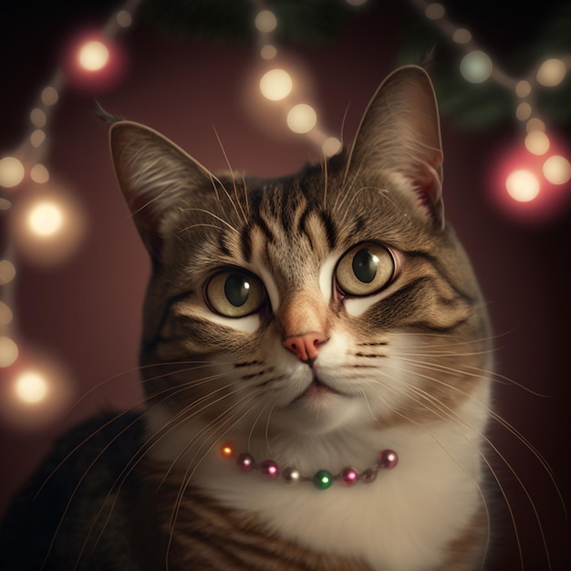Leuk kattenportret prettige kerstdagen en gelukkig nieuwjaar