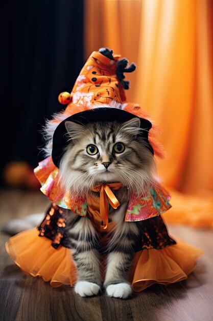 Leuk kitten met Halloween kostuum Seizoensfeest Generatieve AI