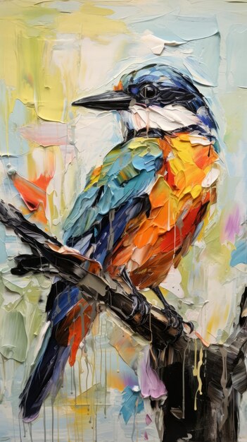 Leuk kleurrijk dik impasto vogel schilderij