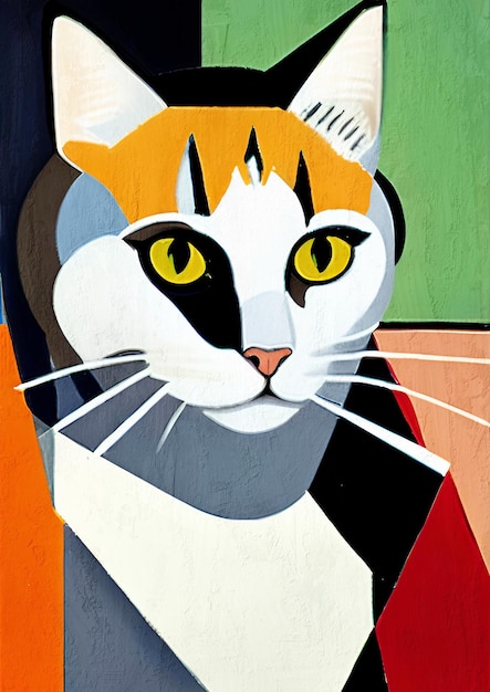 Leuk kleurrijk kattenportret in kubistische stijl