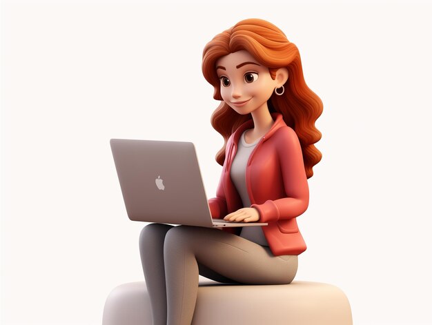 Leuk meisje dat met een laptop werkt.