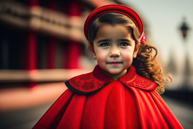 Leuk meisje in een rode jurk.