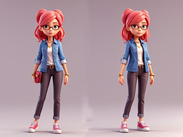 Foto leuk meisje mode cartoon personage 3d model