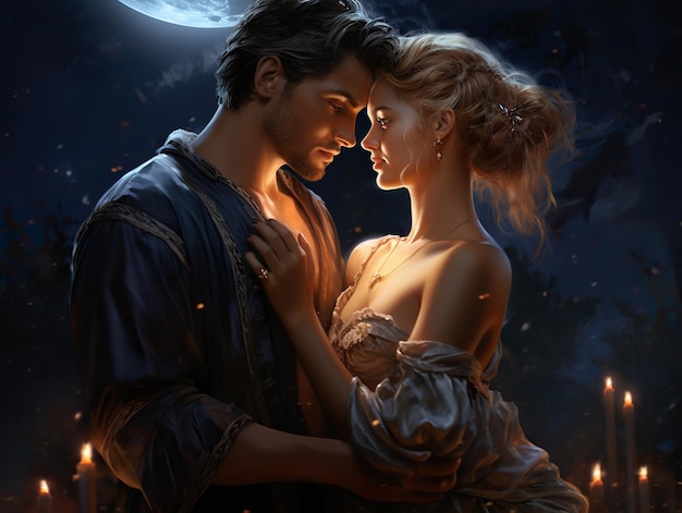 Leuk paar kussen in romantische sfeer HD 8K behang illustratie