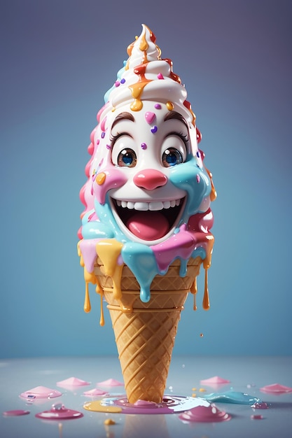 Leuk personage van een ijsje dat glimlacht en druppelt.