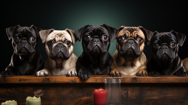 Leuk pug puppy in open haard generatieve ai