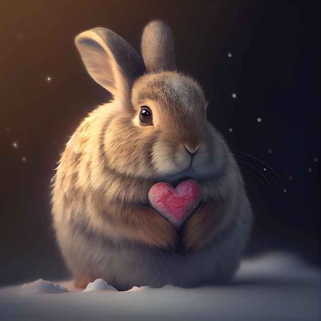 Leuk realistisch konijn met hart Generatieve AI