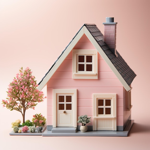 Leuk roze huis 3d render in pastelkleuren