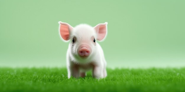 Leuk varken op het groene gazon voor Wereldvegan Dag