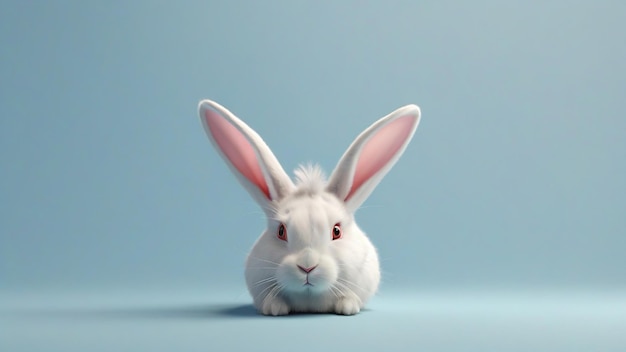 Leuk wit konijn op een blauwe achtergrond.