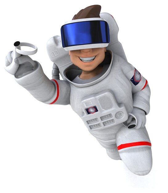 Leuke 3D-afbeelding van een astronaut met een VR-helm