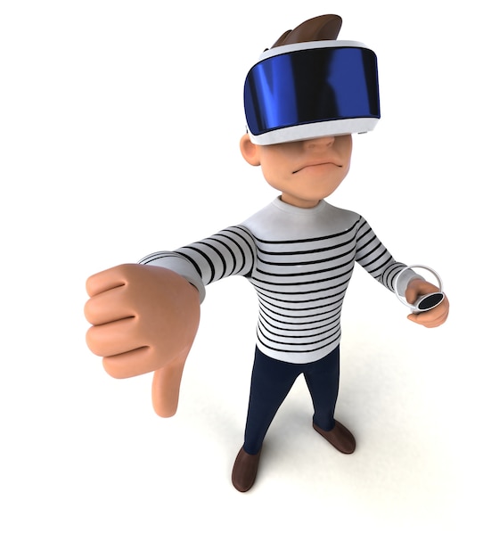 Leuke 3D-afbeelding van een cartoon man met een VR-helm