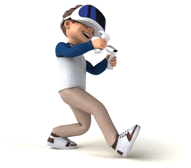 Leuke 3D-afbeelding van een cartoonkind met een VR-helm