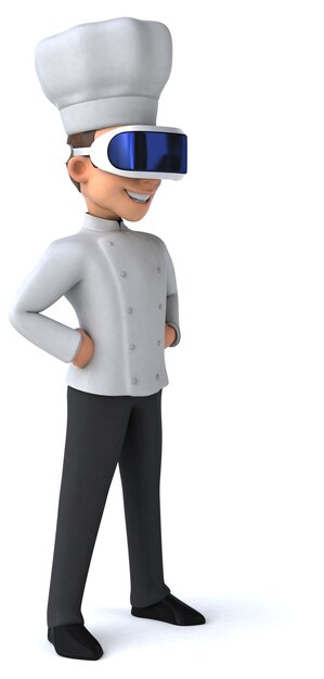 Leuke 3D-afbeelding van een chef-kok met een VR-helm