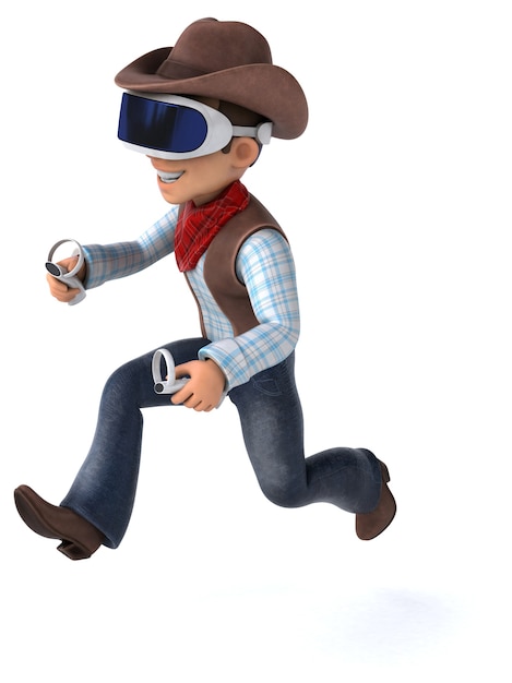 Leuke 3D-afbeelding van een cowboy met een VR-helm