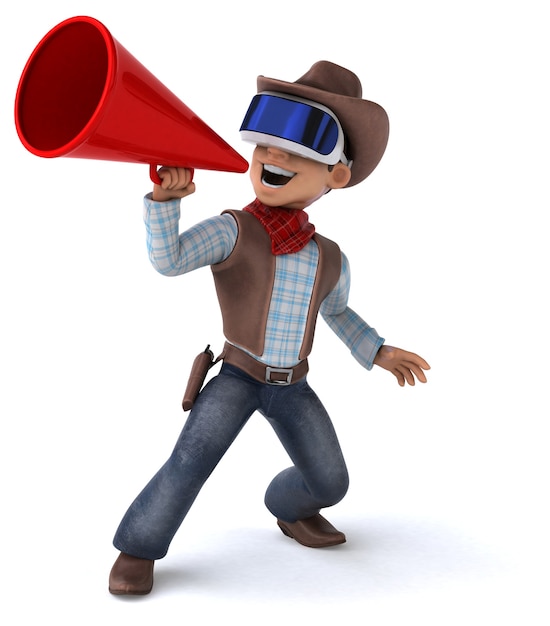 Leuke 3D-afbeelding van een cowboy met een VR-helm