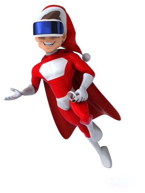 Leuke 3D-afbeelding van een super kerstman met een VR-helm