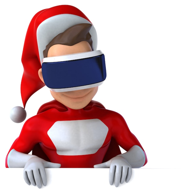 Leuke 3D-afbeelding van een super kerstman met een VR-helm