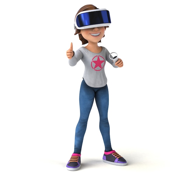 Leuke 3D-afbeelding van een tienermeisje met een VR-helm