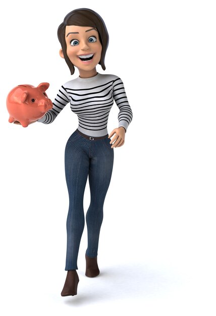 Leuke 3D cartoon casual karakter vrouw