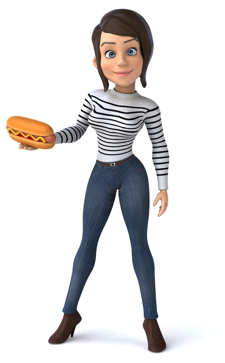 Foto leuke 3d cartoon casual karakter vrouw