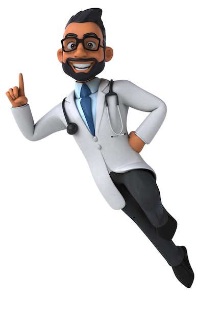 Leuke 3D cartoon illustratie van een Indiase dokter