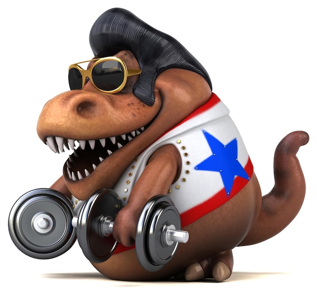 Leuke 3D cartoon illustratie van een Trex rocker