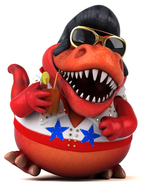 Leuke 3d cartoon illustratie van een trex rocker