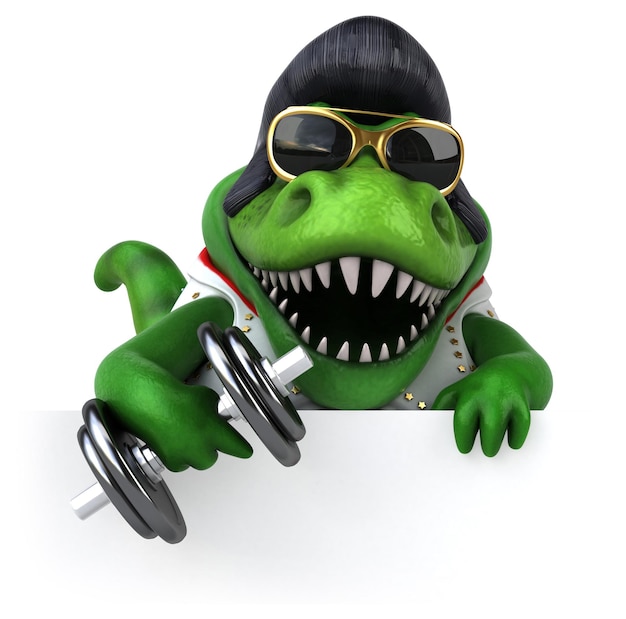 Leuke 3D cartoon illustratie van een Trex rocker