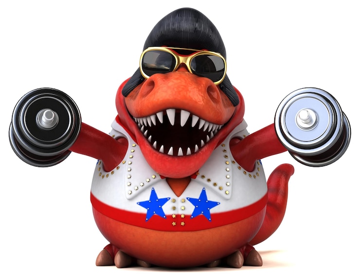 Foto leuke 3d cartoon illustratie van een trex rocker