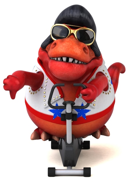 Leuke 3D cartoon illustratie van een Trex rocker