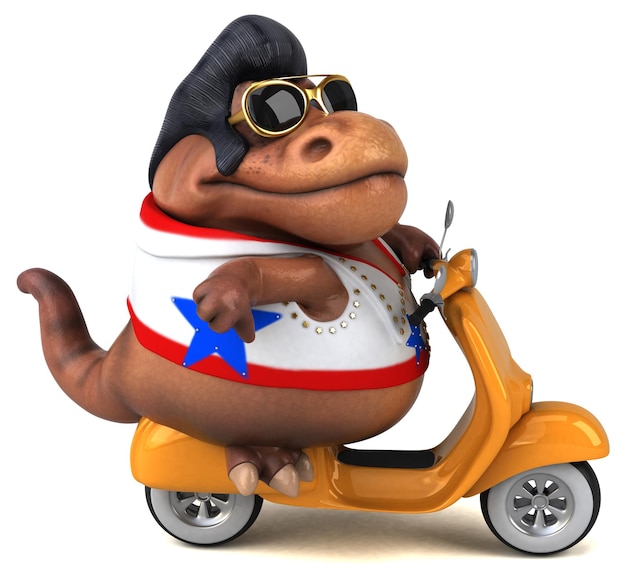 Leuke 3D cartoon illustratie van een Trex rocker