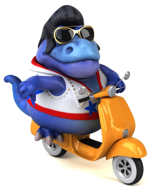 Leuke 3D cartoon illustratie van een Trex rocker