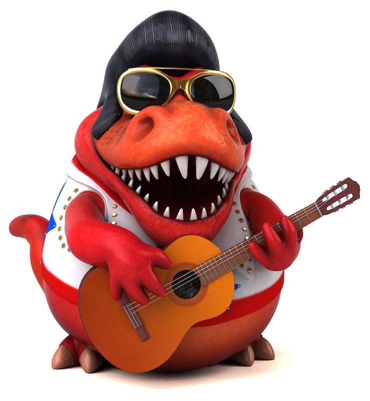 Foto leuke 3d cartoon illustratie van een trex rocker